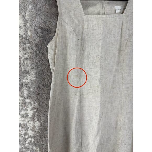 Connie Choi Size S Linen Blend Square Neck Mini Shift Dress Beige Sleeveless Zip - Picture 2 of 10
